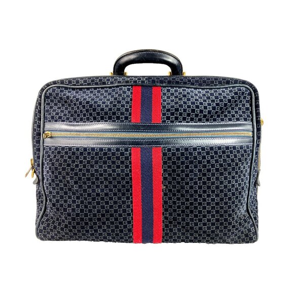 Auth Vintage 70s Printed Suede Gucci Carry On Bag Stripe GG Monogram Mens Travel